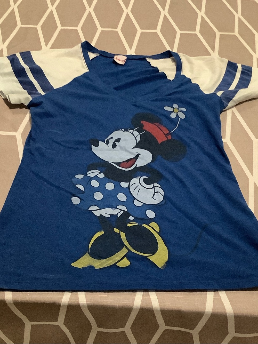 Disney Blue and White Minnie Mouse Short Sleeve Tee